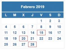 CALENDARIO DEL CONTRIBUYENTE. FEBRERO 2019