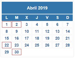 CALENDARIO DEL CONTRIBUYENTE. ABRIL 2019