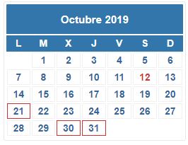 CALENDARIO DEL CONTRIBUYENTE. OCTUBRE 2019