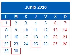 CALENDARIO DEL CONTRIBUYENTE. JUNIO 2020