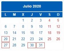 CALENDARIO DEL CONTRIBUYENTE. JULIO 2020