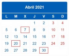 CALENDARIO DEL CONTRIBUYENTE. ABRIL 2021