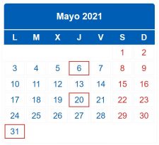 CALENDARIO DEL CONTRIBUYENTE. MAYO 2021