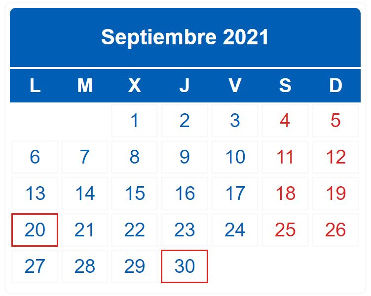 CALENDARIO DEL CONTRIBUYENTE. SEPTIEMBRE 2021