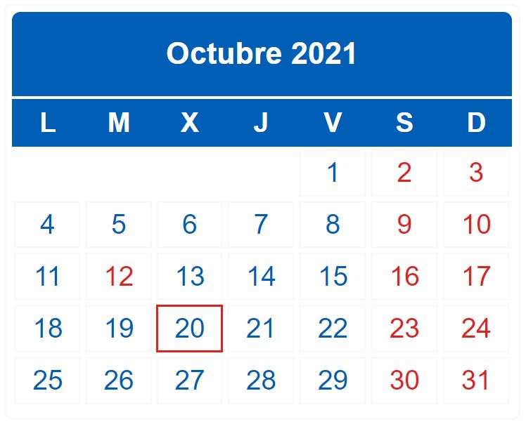 CALENDARIO DEL CONTRIBUYENTE. OCTUBRE 2021
