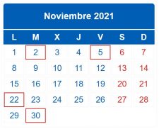 CALENDARIO DEL CONTRIBUYENTE. NOVIEMBRE 2021