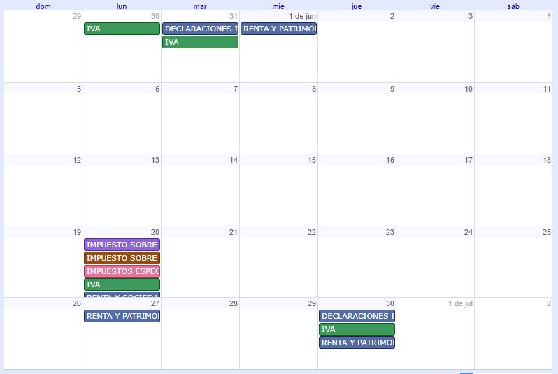 CALENDARIO CONTRIBUYENTE. JUNIO 2022