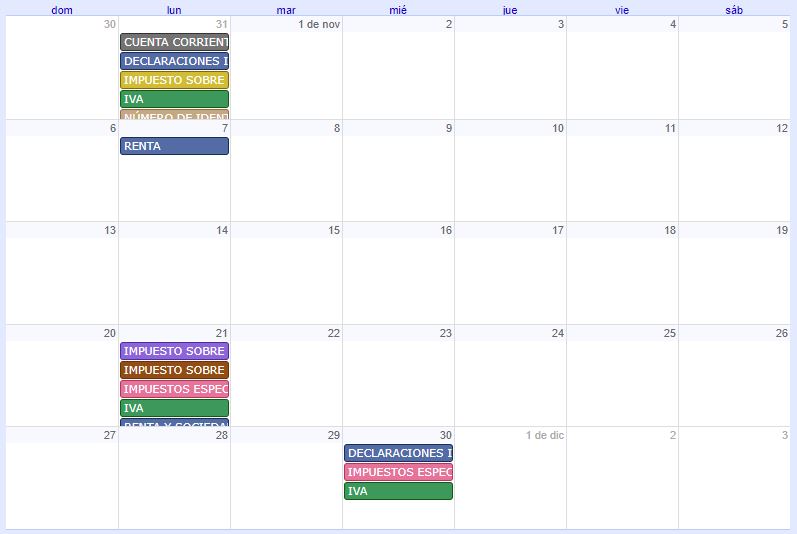 CALENDARIO CONTRIBUYENTE. NOVIEMBRE 2022