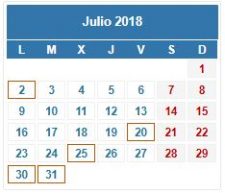 CALENDARIO CONTRIBUYENTE. JULIO 2018