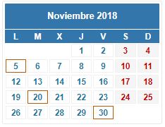 CALENDARIO DEL CONTRIBUYENTE. NOVIEMBRE 2018
