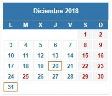 CALENDARIO DEL CONTRIBUYENTE. DICIEMBRE 2018