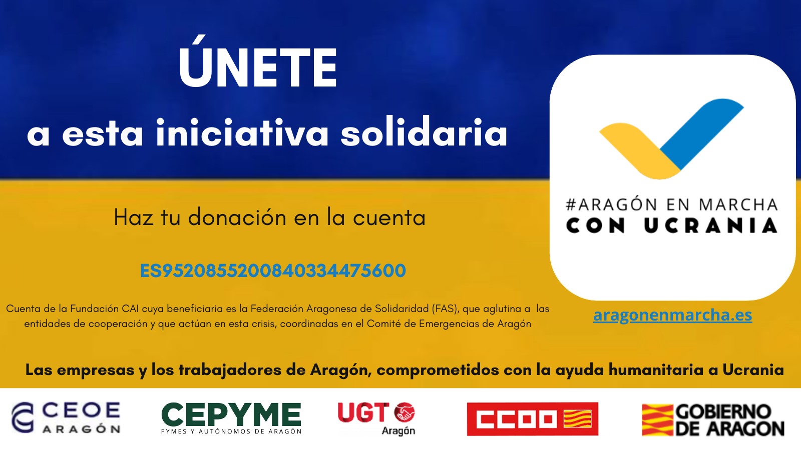 ÚNETE COMO EMPRESA A LA INICIATIVA SOLIDARIA “ARAGÓN EN MARCHA CON UCRANIA”